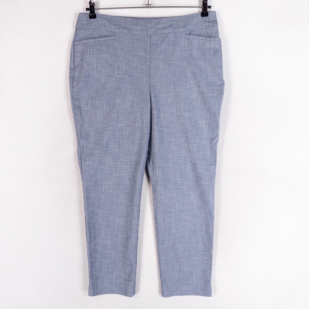 Chico's Women Ankle Pants 2 US L Blue Crosshatch Stretch Pull On Slimming Slacks